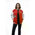 Ayşegül hediyelik Ayşegul hediyelik Kırmızı Varsity Çıtçıtlı Baskılı Oversize Kalıp Kolej Ceket - Kırmızı