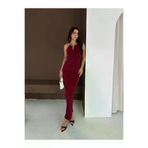 Ayşegül hediyelik Ayşegul hediyelik Uzun Abiye Elbise Yırtmaçlı Sırt Dekolteli Şık Gece Elbisesi - Bordo
