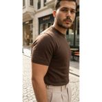 Ayşegul Hediyelik Erkek Basic Bisiklet Yaka Kısa Kollu Triko Tişört - %100 Pamuk Akrilik - Acı Kahve - 2XL