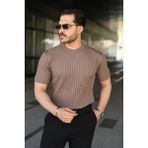 Ayşegul Hediyelik Erkek Fitilli Bisiklet Yaka Kısa Kollu Tişört - Sütlü Kahve