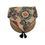 Ayşemce Amerikan Servis Takım (Çuval "baskılı" Etnik Mandala Desen Runner 4 Hazır Baskı Supla) - 33 x 33 cm - Açık Kahverengi