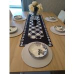 Ayşemce Amerikan servis takım, siyah-beyaz yuvarlak pano desenli runner, 6 açık bej supla A-Home221