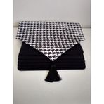 Ayşemce Ayşemce Siyah,beyaz Kaz Ayağı Desenli Runner & 6 Siyah Kare Supla - 40 x 140 cm - Siyah - Bej