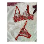AYSEMİN TEKSTİL ER7014 Aysemin Lingerie Kırmızı Minik Çiçekli Balenli Kapsız Tül Sütyen Takımı