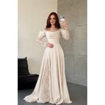 AYŞENUR DİNÇER Royal Dantel Detaylı Ekru Abiye