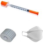 Ayset 3p 0.5 ml 30G Süper Insülin Enjektör 50'li + Octacare 5x5 Esnek Plaster + F95 Maske Beyaz 5'li
