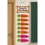 Aysha Tasarım Duvar Sticker - Ingilizce Haftanın Günleri Havuç ve Tavşan Temalı Kendinden Yapışkanlı Cam / Ayna / Duvar Sticker - Çocuk Odası/anaokul/kreş/okul - 100 x 32 cm - Pembe