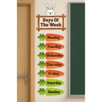 Aysha Tasarım Duvar Sticker - Ingilizce Haftanın Günleri Havuç ve Tavşan Temalı Kendinden Yapışkanlı Cam / Ayna / Duvar Sticker - Çocuk Odası/anaokul/kreş/okul - 100 x 32 cm - Yeşil