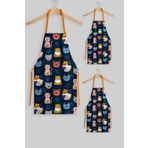 Ayshome 3'lü Anne Çocuk Renkli Kedi Mutfak Önlüğü Seti