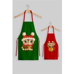 Ayshome Home Anne Çocuk Yılbaşı Yeşil Kırmızı Mutfak Önlüğü Seti