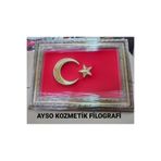 ayso kozmetik AYYILDIZ SARI 15X22.5 FİLOGRAFİ İŞLEMELİ TABLO PLAKET TÜRK BAYRAĞI
