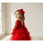 Aysskids Lora Kalp Detaylı Tokalı Tül Etekli Özel Gün Bayramlık Kız Çocuk Elbise - 2 Yaş - Kırmızı
