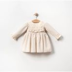 Aysskids Mılla Dantel Yakalı Vintage Uzun Kollu Bayramlık Özel Gün Kız Bebek Elbise - 12 Ay - Krem