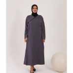 Aysun Tekstil Jakarlı Kumaş Tesbih Hediyeli Namaz Elbisesi - Gri - 2XL