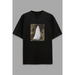Ayvega Ghost Oversize T-Shirt Erkekler İçin Siyah %100 Pamuk Rahat Tasarım Bisiklet Yaka