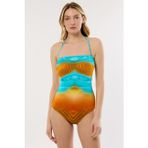 AYYILDIZ 4308-E114 KAHVE MAVİ 4308 Kahve Mavi Desenli Straplez Mayo