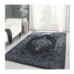 Ayyıldız Klasik Desenli İran Tarzı Madalyon Süsleme Siyah Gri Beyaz Renkler 160x230 cm Halı