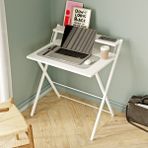 Ayz Bodo Metal Ayaklı Laptop Masası, Katlanır Çalışma Masası, Raflı Masa, Katlanır Laptop Sehpası Beyaz-Beyaz - 70 x 50