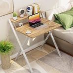 Ayz Bodo Metal Ayaklı Laptop Masası Katlanır Çalışma Masası Raflı Masa Katlanır Laptop Sehpası Beyaz - Çam - Beyaz - Ahşap - 70x52