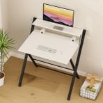 Ayz Bodo Metal Ayaklı Laptop Masası Katlanır Çalışma Masası Raflı Masa Katlanır Laptop Sehpası Siyah - Beyaz - 70x52