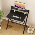 Ayz Bodo Metal Ayaklı Laptop Masası Katlanır Çalışma Masası Raflı Masa Katlanır Laptop Sehpası Siyah - Siyah - 70x52