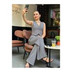 ayz collection Çizgili Yelek Uzun Pantolon 2 li Kadın Takım