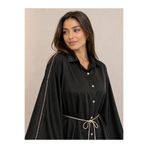 ayz collection Kadın Siyah Şifon Gömlek Bağcıklı Bel Detaylı Taş Şeritli Salaş Kesim Baharlık Yazlık Düğmeli Tunik