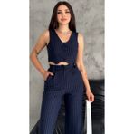 ayz collection Keten Kadın Alt Üst Takım Yelek Pantolon 2 Li Takım