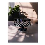AYZ HOME Siyah Kesme Kristal Cam Ayaklı Sunum Kasesi / Salata Kasesi /Meyvelik