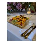 AYZ HOME Stria Premium El İşçiliği Kesme Kristal Kare Sunum Kase - 24x24 cm Çok Amaçlı Servis Tabağı