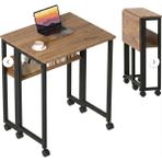 Ayz Sidney Depolama Raflı Katlanır Masa, 70 cm Tekerli Bilgisayar Masası, Laptop Sehpası, Mutfak Masası Siyah-Çam - 72X50 - Çam - Siyah
