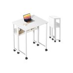 AYZ Sidney Kitaplık Raflı Katlanır Masa 70 cm Tekerli Bilgisayar Masası Laptop Masası Beyaz
