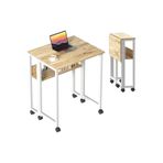 AYZ Tekerlekli Çalışma Masası Raflı Laptop Masası Bilgisayar Masası Kitaplıklı Katlanır Öğrenci Ders Portatif Küçük Masa Sidney Beyaz - Çam