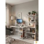 Ayz Vien 2 Raflı Çalışma Masası 5 Raflı Kitaplık Monitör Yükseltici Set Kitaplıklı Ofis Masası Beyaz - 120x60