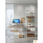 Ayz Vien 2 Raflı Çalışma Masası 5 Raflı Kitaplık Monitör Yükseltici Set Kitaplıklı Ofis Masası Beyaz Çam - 120x60 - Beyaz - Atlantik Çam