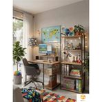 Ayz Vien 2 Raflı Çalışma Masası 5 Raflı Kitaplık Monitör Yükseltici Set Kitaplıklı Ofis Masası Siyah Çam - 120x60 - Çam - Siyah