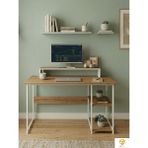 Ayz Vienna 60X120CM 2 Raflı Metal Ayak Çalışma Masası Laptop Masası Bilgisayar Masası Beyaz - Çam - 60 x 120 cm