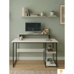 Ayz Vienna 60X120CM 2 Raflı Metal Ayak Çalışma Masası Laptop Masası Bilgisayar Masası Siyah-Beyaz - 60 x 120 cm - Siyah - Beyaz