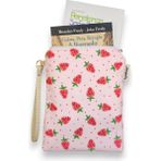 Ayza Stüdyo Pembe Çilek Desenli Portföy Clutch Çantası - Kozmetik Çanta - Çok Amaçlı Çanta (23X16 Cm)