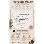 Ayza Tasarım Kişiye Özel Doğum Günü Yazısı Flaması Happy Birthday Duvar Örtüsü Duvar Halısı Birinci Kalite Kanvas Kumaş