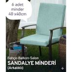 Ayzen Home 6 Adet 40X40CM Bahçe ve Salon Için Arkalıklı Bağcıklı Sandalye Minderi - 40 x 40 x 3 cm - Açık Su Yeşili