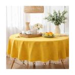 Ayzen Home Püskül Detaylı Su Itme Özelliğine Sahıp Duck Kumastan Yuvarlak Masa Örtüsü - Altın Sarı - 140 x 140 cm