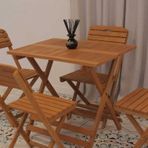 Ayzenbi 60x80cm Ahşap Balkon/ Bahçe 5'li Katlanabilir Set (4 Sandalye 1 Masa)