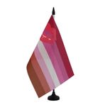 AZ FLAG - Masa bayrağı Lesbischer Pride kadın ruj 21 x 14 cm – küçük LGBT bayrağı, %100 polyester, 25 cm bayrak çubuğu ve siyah plastik taban