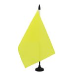 AZ FLAG - Sarı Çığ Tabela Masa Bayrağı 21 x 14 cm - 25 cm Saplı ve Siyah Plastik Ayaklı %100 Polyester Masaüstü Çığ Önleme Küçük Bayrak