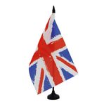 AZ FLAG - Tablo Efektli Birleşik Krallık Masa Bayrağı 21 x 14 cm - Küçük İngiliz Bayrağı - 25 cm Saplı ve Siyah Plastik Tabanlı %100 Polyester Ofis İngiltere