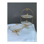 Azade Home 2 Katlı Ve Tekli Cam Sunumluk Set Gold