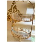 Azade Home Gold Pirinç Japongül Çubuk İki Katlı Oval Borcam Cam Sunumluk