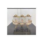 Azade Home Gold Pirinç Japongül Standlı Mini Çatlak Kavanoz 3’Lü Set