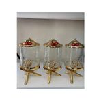 Azade Home Gold Pirinç Kirazlı Çatlak Cam Kavanoz 3’Lü Set